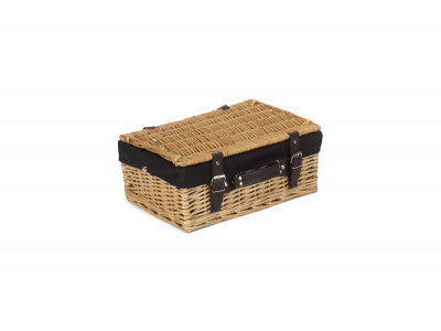 "Basket, 14" WICKER HAMPER with BLACK LINING"