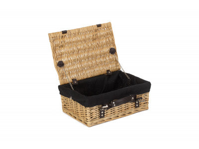 "Basket, 14" WICKER HAMPER with BLACK LINING"