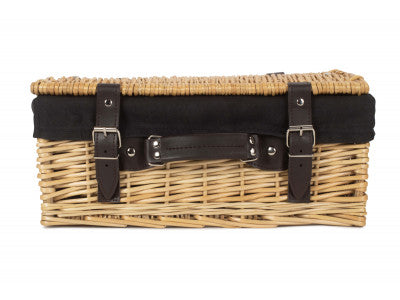 "Basket, 14" WICKER HAMPER with BLACK LINING"