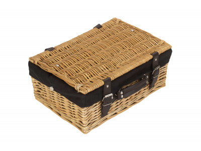"Basket, 14" WICKER HAMPER with BLACK LINING"