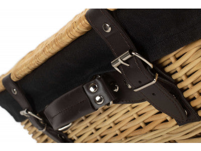 "Basket, 14" WICKER HAMPER with BLACK LINING"