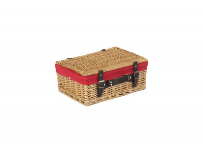 "Basket, 14" WICKER HAMPER with RED LINING"