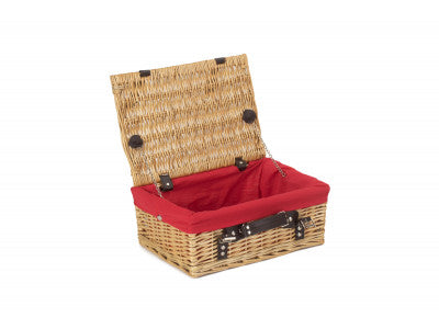 "Basket, 14" WICKER HAMPER with RED LINING"