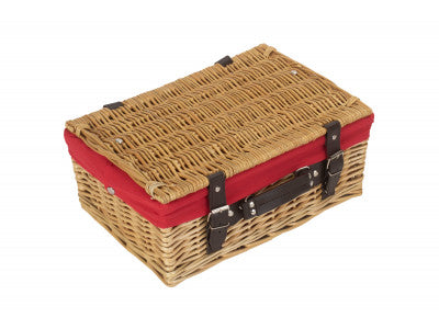 "Basket, 14" WICKER HAMPER with RED LINING"