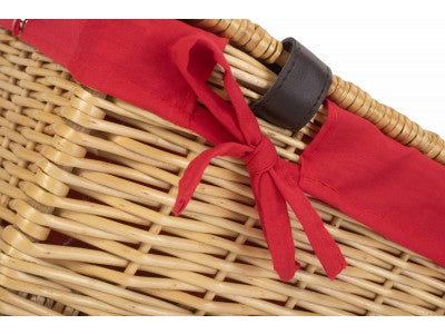 "Basket, 14" WICKER HAMPER with RED LINING"