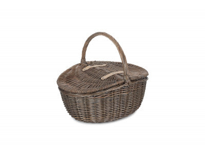 Basket, ANTIQUE WASH FINISH OVAL PICNIC BASKET