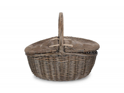 Basket, ANTIQUE WASH FINISH OVAL PICNIC BASKET