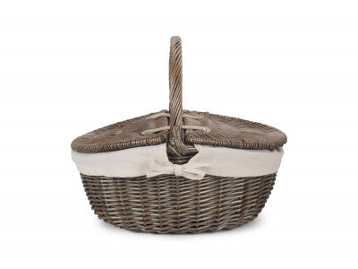 Basket, ANTIQUE WASH FINISH OVAL PICNIC BASKET with WHITE LINING