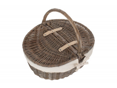 Basket, ANTIQUE WASH FINISH OVAL PICNIC BASKET with WHITE LINING