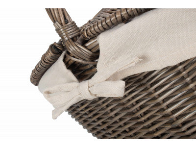 Basket, ANTIQUE WASH FINISH OVAL PICNIC BASKET with WHITE LINING