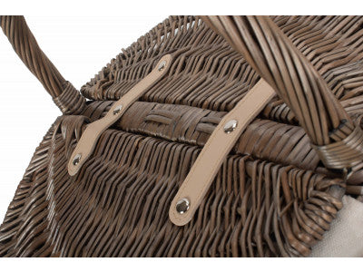Basket, ANTIQUE WASH FINISH OVAL PICNIC BASKET with WHITE LINING