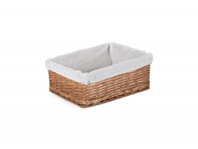 Basket, LARGE DOUBLE STEAMED WICKER STORAGE BASKET with WHITE LINING
