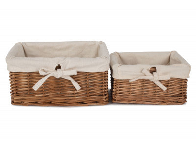 Basket, Set of 2 DOUBLE STEAMED AUTUMN WILLOW TRAYS with LINING 