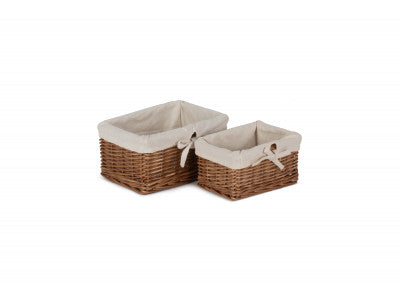 Basket, Set of 2 DOUBLE STEAMED AUTUMN WILLOW TRAYS with LINING 