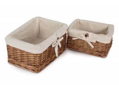 Basket, Set of 2 DOUBLE STEAMED AUTUMN WILLOW TRAYS with LINING 