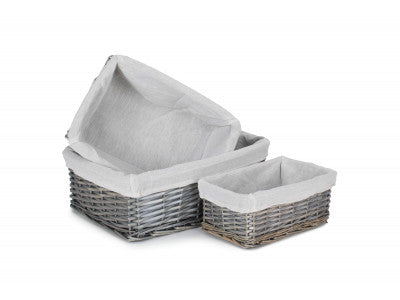 Basket, Set of 3 ANTIQUE WASH WICKER STORAGE BASKET with LINING 