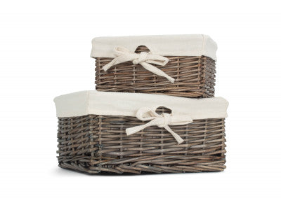 Basket, ANTIQUE WASH FINISH WILLOW TRAYS with LINING set 2