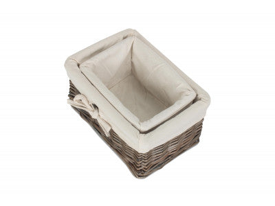 Basket, ANTIQUE WASH FINISH WILLOW TRAYS with LINING set 2