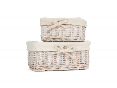 Basket, WHITE WASH FINISH WILLOW TRAYS with LINING set 2