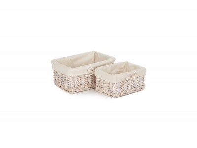 Basket, WHITE WASH FINISH WILLOW TRAYS with LINING set 2
