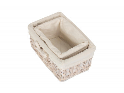 Basket, WHITE WASH FINISH WILLOW TRAYS with LINING set 2