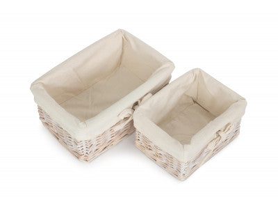 Basket, WHITE WASH FINISH WILLOW TRAYS with LINING set 2