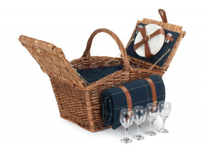 Basket, ELEGANT 4 PERSON BLUE TWEED HAMPER