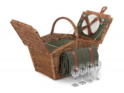 Basket, ELEGANT 4 PERSON GREEN TWEED HAMPER