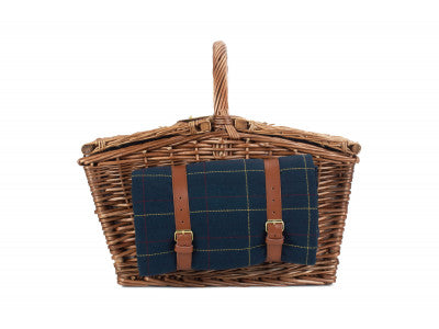 Basket, ELEGANT 4 PERSON BLUE TWEED HAMPER