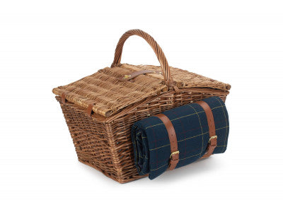 Basket, ELEGANT 4 PERSON BLUE TWEED HAMPER