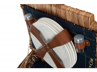 Basket, ELEGANT 4 PERSON BLUE TWEED HAMPER