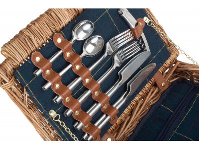 Basket, ELEGANT 4 PERSON BLUE TWEED HAMPER