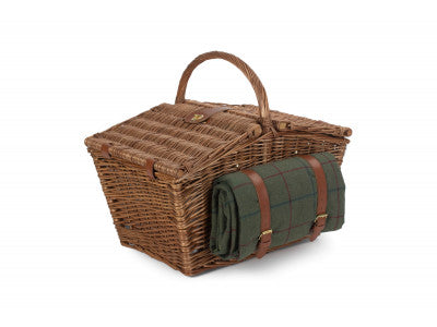 Basket, ELEGANT 4 PERSON GREEN TWEED HAMPER