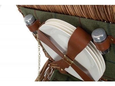 Basket, ELEGANT 4 PERSON GREEN TWEED HAMPER