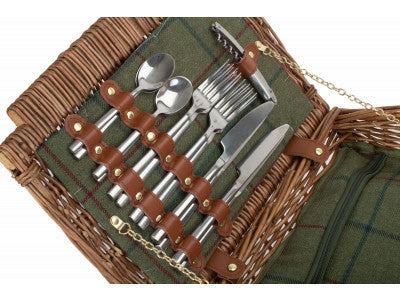 Basket, ELEGANT 4 PERSON GREEN TWEED HAMPER