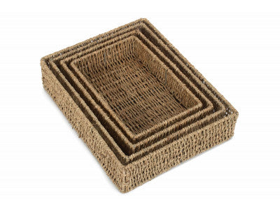 Basket, SET 4 RECTANGULAR SEAGRASS TRAYS