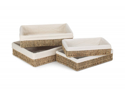 Basket, SET 4 LINED RECTANGULAR SEAGRASS TRAYS