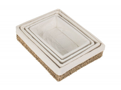 Basket, SET 4 LINED RECTANGULAR SEAGRASS TRAYS