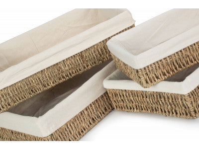 Basket, SET 4 LINED RECTANGULAR SEAGRASS TRAYS