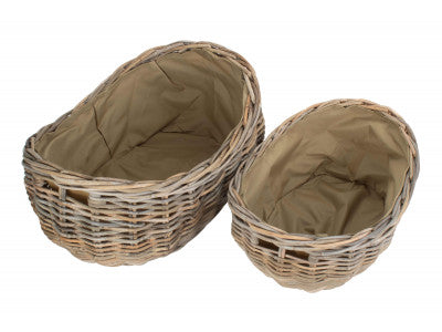 Basket, Set of 2 BOAT SHAPED RATTAN LOG BASKET with CORDURA LINING 