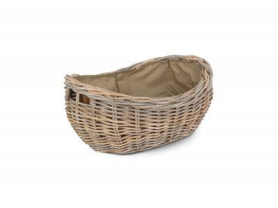 Basket, SMALL BOAT SHAPED RATTAN LOG BASKET with CORDURA LINING