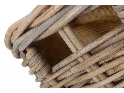 Basket, SMALL BOAT SHAPED RATTAN LOG BASKET with CORDURA LINING