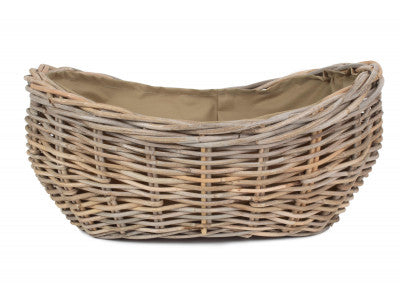 Basket, SMALL BOAT SHAPED RATTAN LOG BASKET with CORDURA LINING