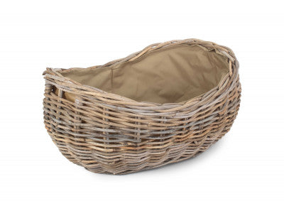 Basket, LARGE BOAT SHAPED RATTAN LOG BASKET with CORDURA LINING