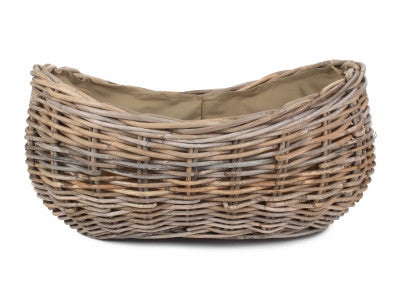 Basket, LARGE BOAT SHAPED RATTAN LOG BASKET with CORDURA LINING