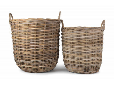 Basket, Set of 2 CORDURA LINED TALL ROUND FIRESIDE GREY RATTAN LOG BASKET 