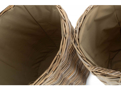Basket, Set of 2 CORDURA LINED TALL ROUND FIRESIDE GREY RATTAN LOG BASKET 