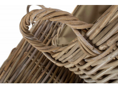Basket, Set of 2 CORDURA LINED TALL ROUND FIRESIDE GREY RATTAN LOG BASKET 