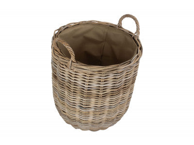 Basket, MEDIUM CORDURA LINED TALL ROUND FIRESIDE RATTAN LOG BASKET