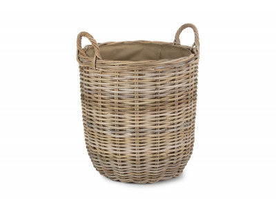 Basket, MEDIUM CORDURA LINED TALL ROUND FIRESIDE RATTAN LOG BASKET